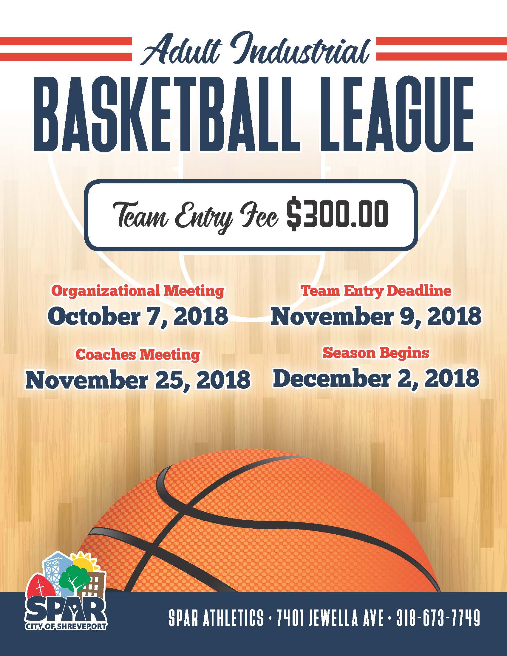 2018 SPAR Athletic - Adult Industrial Basketball League flyer